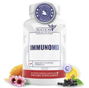 Nation Health MD ImmunoMD - Immune System Support Supplement with Vitamin C, D3, Zinc & Elderberry Extract - 60 Vegetarian Capsules for Optimized Immunity & Respiratory Health