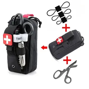 Tactical MOLLE Medical Pouch, Rip-Away EMT First Aid Pouch IFAK Trauma Kit Everyday Carry Survival Bag with tourniquet and scissors set Include Cross Patch