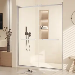 Semi-Frameless Sliding Shower Door, 2/5'' Double Sliding Tempered Glass Shower Door with Stainless Steel Handles for Walk-in Shower Bathroom- 60" W x 72" H, Silver