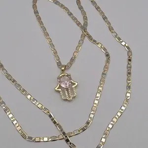 HAMSA beautiful style necklace pink & clear stones three colors 24"inches