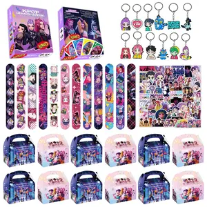 Korean Cartoon Girl Group Birthday Party Gift Game Set, Includes 12 Bracelets, 12 Keychains, 50 Fridge Magnets, 12 Gift Bags, 120 Game Cards Let everyone immerse themselves in the party Party Favors