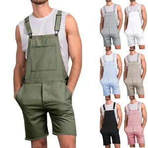 PASLTER Mens Casual Bib Overall Shorts Lightweight Cotton Loose Fit Denim Jumpersuit Walkshort Pockets Rompers
