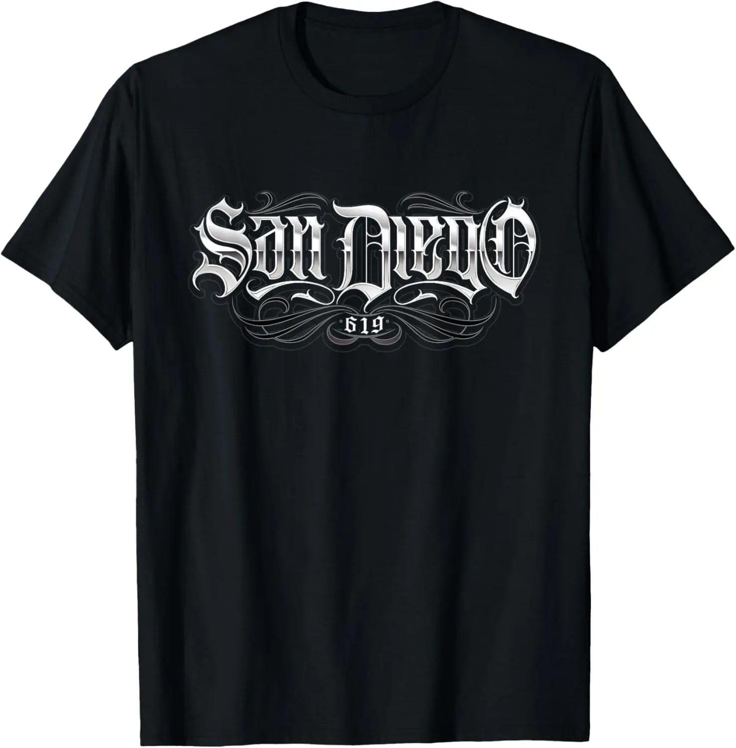 Women's 100% Cotton Casual Short-Sleeve Round Neck Vintage Streetwear T-Shirt - Distressed San Diego 619 Area Code Lowrider Script Graphic, Everyday Wear