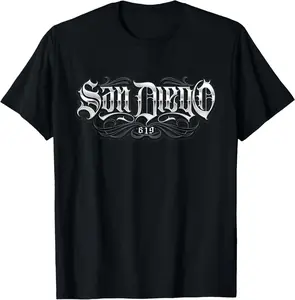 100%cotton San Diego Area Code 619 Lowrider Script T-Shirt