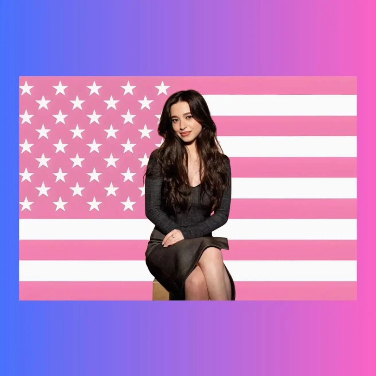 Mikey Madison Pink American Flag Tapestry | Hollywood Glam Wall Hanging Banner | Celebrity Dorm Room Poster Flag Decor Gift