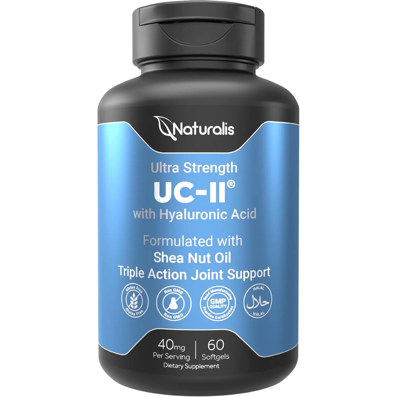 Naturalis UC-II 40 mg with Hyaluronic Acid and Shea Nut Oil | Enhanced Undenatured Type II Collagen for Better Joint Health