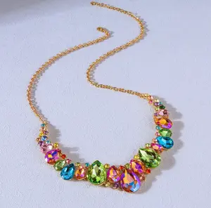 Multi color rainbow sparkly crystal necklace