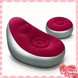 Mother's Day gift  Portable Folding Reclining Lazy Sofa Chair with Foot Stool Flocking Air Couch for Indoor Outdoor Relaxation Gaming Travel Camping Unisex Modern Sofas