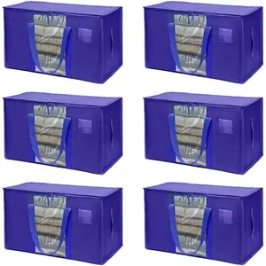 Moving Bags, Moving Supplies, Moving Boxes, Boxes with Lids,, Packing Boxes, and Wardrobe Moving Supplies, for Clothes Camping College Dorm, 6 Pack Blue