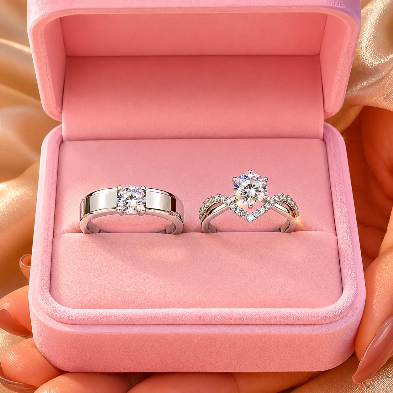 Couple Ring Set, 2-Piece Elegant Silver-Tone Alloy Bands with Sparkling Cubic Zirconia, Lightweight Adjustable Jewelry for Wedding Anniversary Gift, Ring Stack, Affordable Fashion, Sparkling Stones, Sparkle, Modern, Unisex, Elegant Rhinestone Ring, Stunni