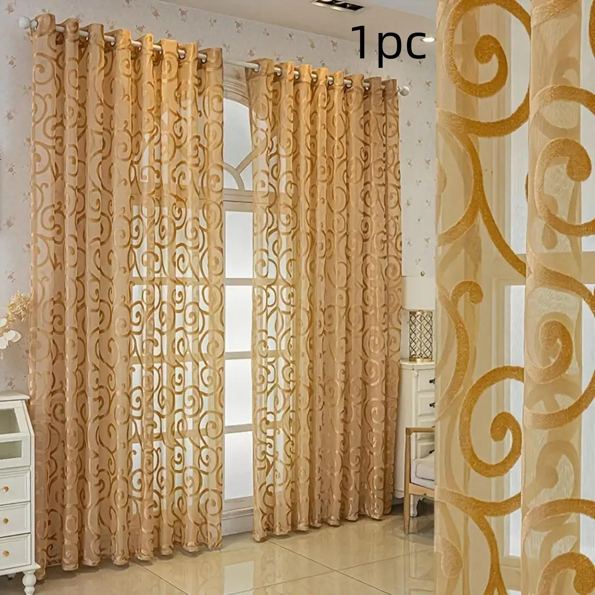 Vintage & Coffee Jacquard Curtain, Geometric Pattern, Eyelet Top, Perfect for Living Room, Bedroom, Dining Room, Office Decor