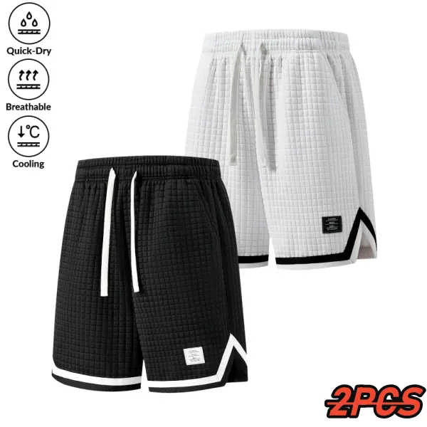 Men’s summer new solid-color checkered textured quick-dry breathable two-piece shorts set—casual and comfortable, with soft fabric suitable for men who love sports, ideal for basketball training or everyday wear. Knit lightweight casual tiktokshopspringgl