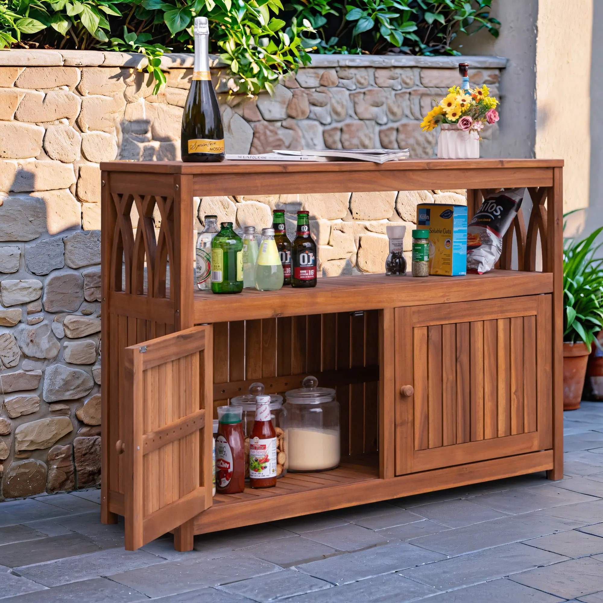 HOMALL Acacia Wood Sideboard Buffets Cabinet - Storage Furniture with Large Storage, Double Doors & Multi-Shelf for Indoor, Patio Use, Easy