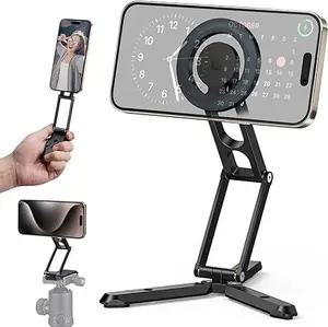 CAMOLO Folding Smartphone Magnetic Holder, Pocket Phone Tripod Desk Stand, Foldable Compatible with Magsafe iPhone 15/14/13/12 Plus Pro Max Series, Mini Cell Phone Tripod Mount Handle Travel All in One Cellphone Accessories