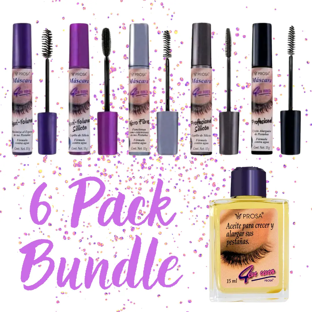 Prosa Viral 4 in 1 Mascara 5 Piece + FREE Eyelashes Oil - Ultimate Bundle - Professional Silicone Brush for Natural Lash Definition & Longer Length - Kit Pestañas Prosa 5 Piezas + Aceite Para Pestanas GRATIS!