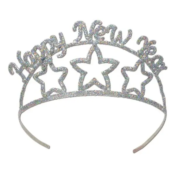 Beistle 80146 Glittered Happy New Year Tiara - Pack of 6, Glitter Finish, One-Size-Fits-Most, Star Motif