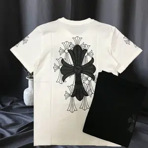 TOP cotton extra large size 150kg oversize cross embroidery student short sleeve t-shirt female couple trendy men on clothes Cool Womenswear Suits