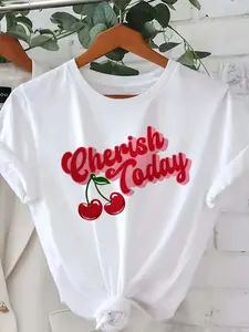 Women's Cute Cherry Graphic T-Shirt - Tee with Red