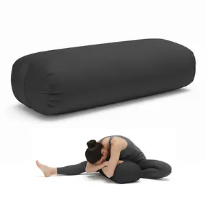 Yoga Bolster Pillow for Restorative Yoga & Meditation - Black Velvet Cover, Soft Sponge Fill, Medium-Soft Polyester, Full-Body Support, Ideal for Meditation