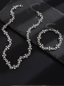 Gothic Cross Pendant Necklace & Bracelet Set, Vintage High-Quality Street Dark Style Jewelry, Versatile Gothic Accessories for Women