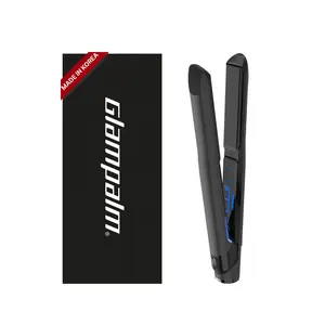 GLAMPALM GlamMuse 1" Hair Straightener - All-Ceramic Flat Iron Infused with Vita-C, Salon Results with Less Heat Damage, Trusted by K-Pop Hair Stylists, Dual Voltage Hair Straightener, Silk Press (GP201T Pure Black)
