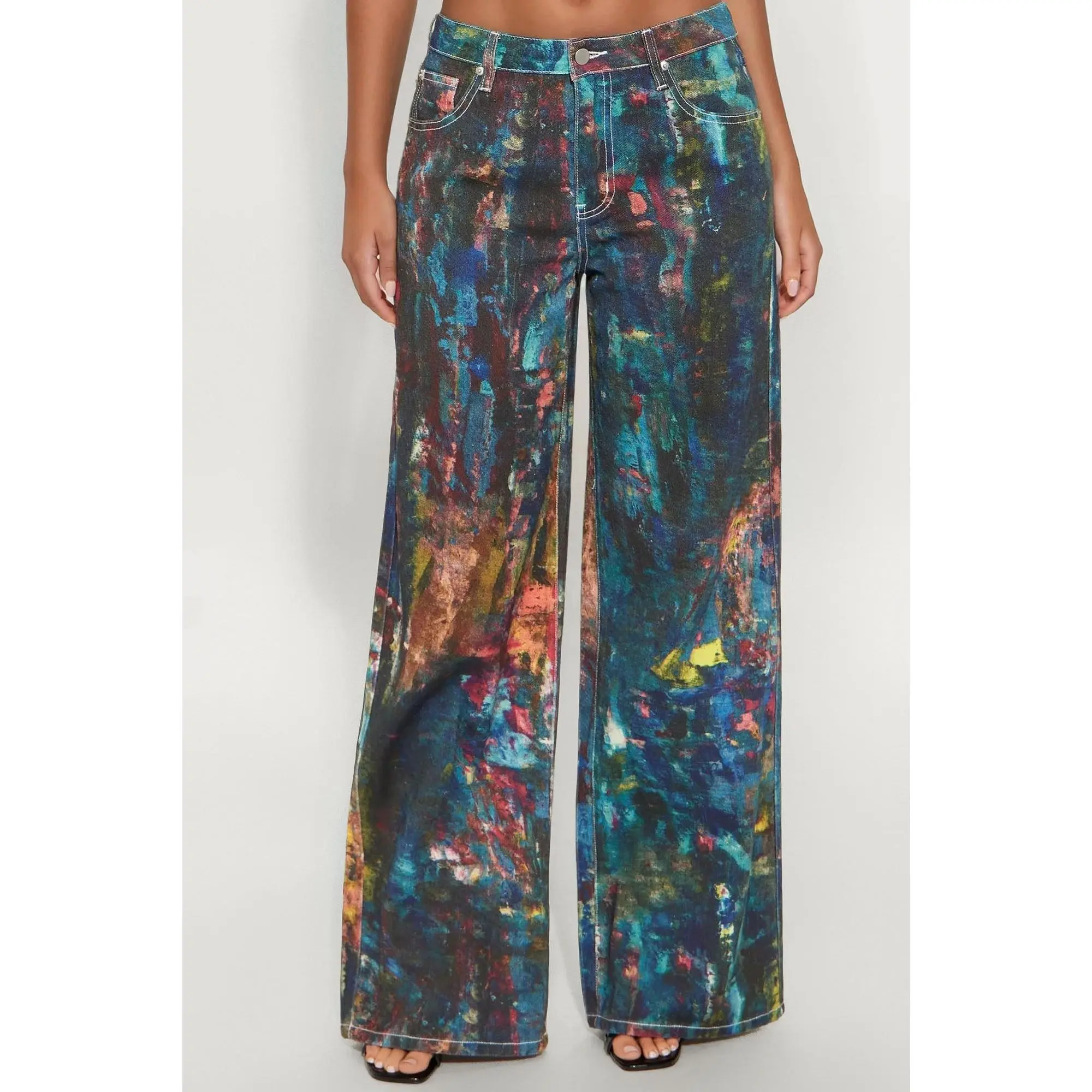 Work Of Art Wide Leg Jeans - Multi Color