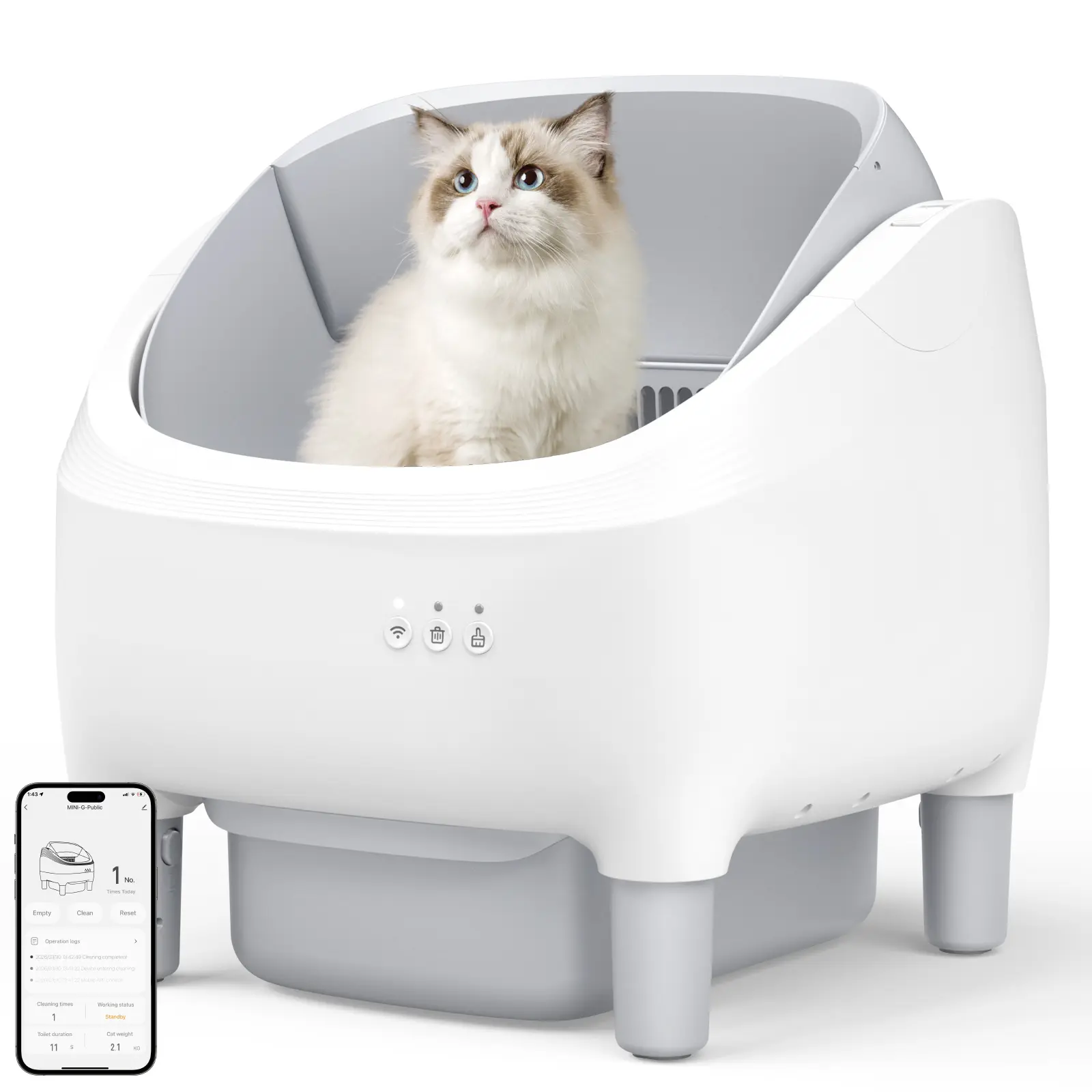 Self-Cleaning Open Top Cat Litter Box, Dual App & Manual Control Safety Design, Comes with 2 Waste Bags, only Support 2.4G WIFI,Gray,SohoChic
