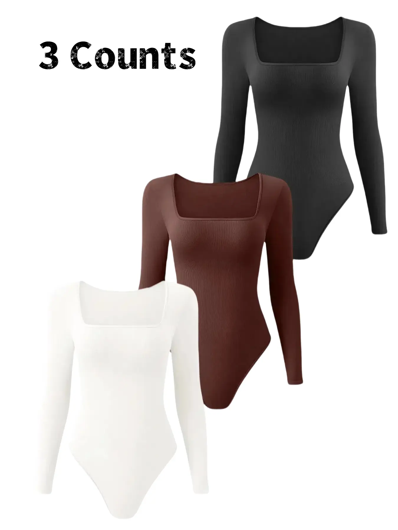 Women's Plain Basic Everyday Long Sleeve Shapewear Bodysuit, Thong Design, Square Neck Slimming Tummy Control, Ladies Underwear & Shapewear, Womenswear, Tummy Control Shapers