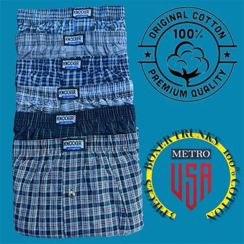 100% COTTON Knocker Boxer Trunk 3 Pack Multi Color/Patterns  Lot Plaid Shorts Underwear ,Bottom Fly , Briefs Menswear