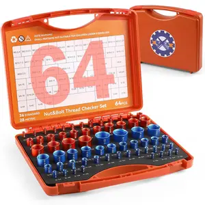 64 count Nut and Bolt Thread Checker (30 Standard & 34 Metric), Detachable Bolt Size Finder Kit, Precision Thread Gauge, Color-Coded Orange/Blue, for Automotive DIY Workshop