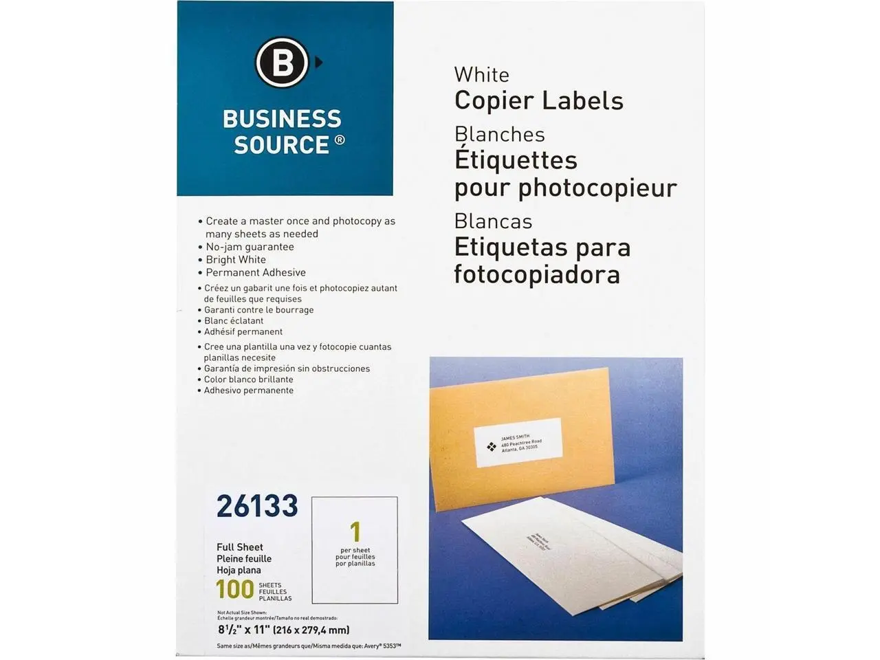 Business Source Full Sheet Labels 8-1/2"x11" 100/PK White 26133 Business Source Full Sheet Labels 8-1/2"x11" 100/PK White 26133