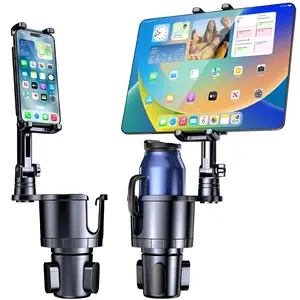Dual Functionality Car Phone & Tablet Holder, Adjustable Car Cell Phone Holder with Water Bottle Holder, Universal Holder for 4.7-12.9 Inch Devices, Tablet (1 Count), Car Phone Mount