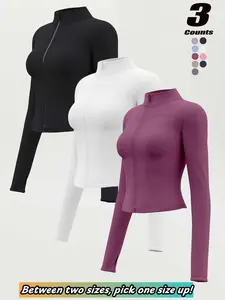 Women's Long Sleeve Slim Fit Jacket, Casual Sporty Outerwear for All Seasons, Workout Clothes Women, Yoga & Running Top, S-3xl, Size Up for a Better Fit, Sports Fitness Outerwear