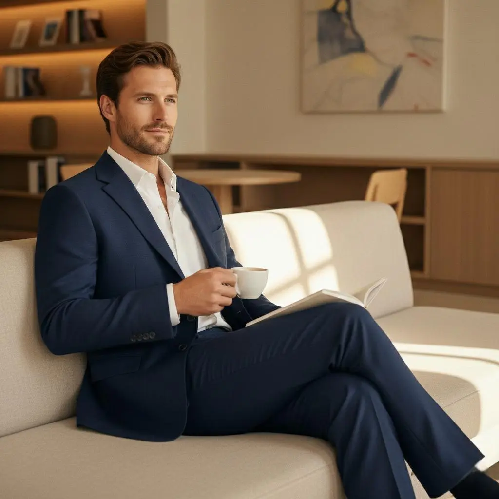 Douglas & Grahame Men's 2-Piece Wool Suit – 98% Wool Classic Fit Blazer and Dress Pants, Lightweight All-Season Business Wedding Formal Suit