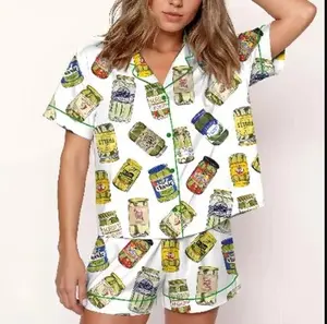 Retro Pickle Satin Pajamas Set, Pickle Lovers Holiday Pajamas, Nightwear Set for Women, Button Down Pajamas, Gift for Her
