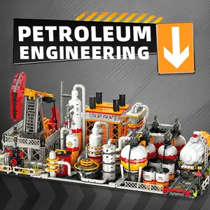 Oil Engineering Building Set 3-In-1 Scenery (pumpjack + Refinery + Storage Plant), Detailed Mechanical Model Kit for Enthusiasts & Kids, Diy Model Kit