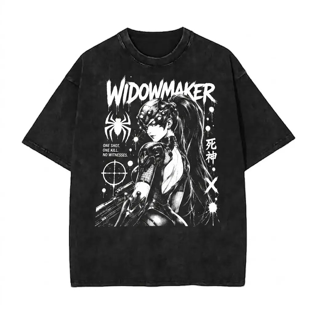 Vintage Wash Overwatch Widowmaker Graphic Tee One Shot One Kill Oversized Anime Streetwear T-Shirt Y2K Gamer Merch