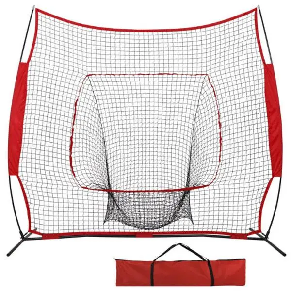 7' x 7' (42 Inches) Baseball & Softball Training Net, Portable Polyester Bow Shape Frame Training Equipment with Easy Set-Up, Velcro Straps, Carry Bag, Ground Stakes for Hitting, Pitching, Softball Training Aid