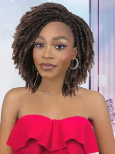Dreadlock Wig Short Twist Wigs for Black Women and Men Afro Curly Synthetic Wig Faux Locs Braided Crochet Hair Wigs Glueless Synthetic Afro Curly Wigs