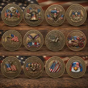 [6 Coins] 250th Anniversary America Commemorative Challenge Print Coin, Gold Metal Double-Sided Collectible, 1776-2026 USA Independence Day Patriotic Souvenir Gift for Military Veterans, Made in USA