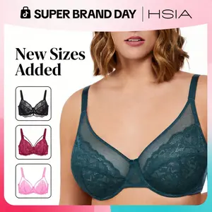 HSIA Enchante Floral Lace Plus Size Underwire Unlined Unpadded Minimizer Full Coverage Bra Women's Wear Comfortable Breathable Mesh Cup