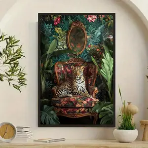 An Exotic Leopard Chair Canvas Art Print - Frameless Wall Decoration, Artistic, Suitable for Living Room, Bedroom, Office, Vibrant Jungle Theme Home Decor, Interior Poster, Glossy Canvas, Bedroom Artwork, Exotic Animal Theme, Textured canvas, jungle the