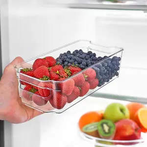 Multi-Purpose Refrigerator Bins 4 Pieces Usable And Stackable Design Fridge Bin Organizer With Easy Grip Handles Clear