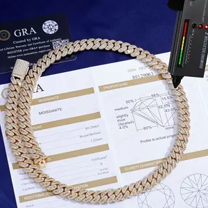 ESKEEM New 12mm VVS Moissanite Cuban Link Chain 925 Sterling Silver VVS Diamond Bling Iced Out Women Two Stone Necklace