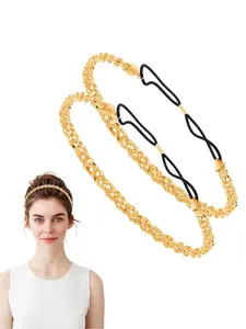 2-piece elastic gold headband, shiny metal headband, suitable for women's fashionable wedding headwear, jewelry accessories, suitable for wearing at festivals, parties, parties and dances