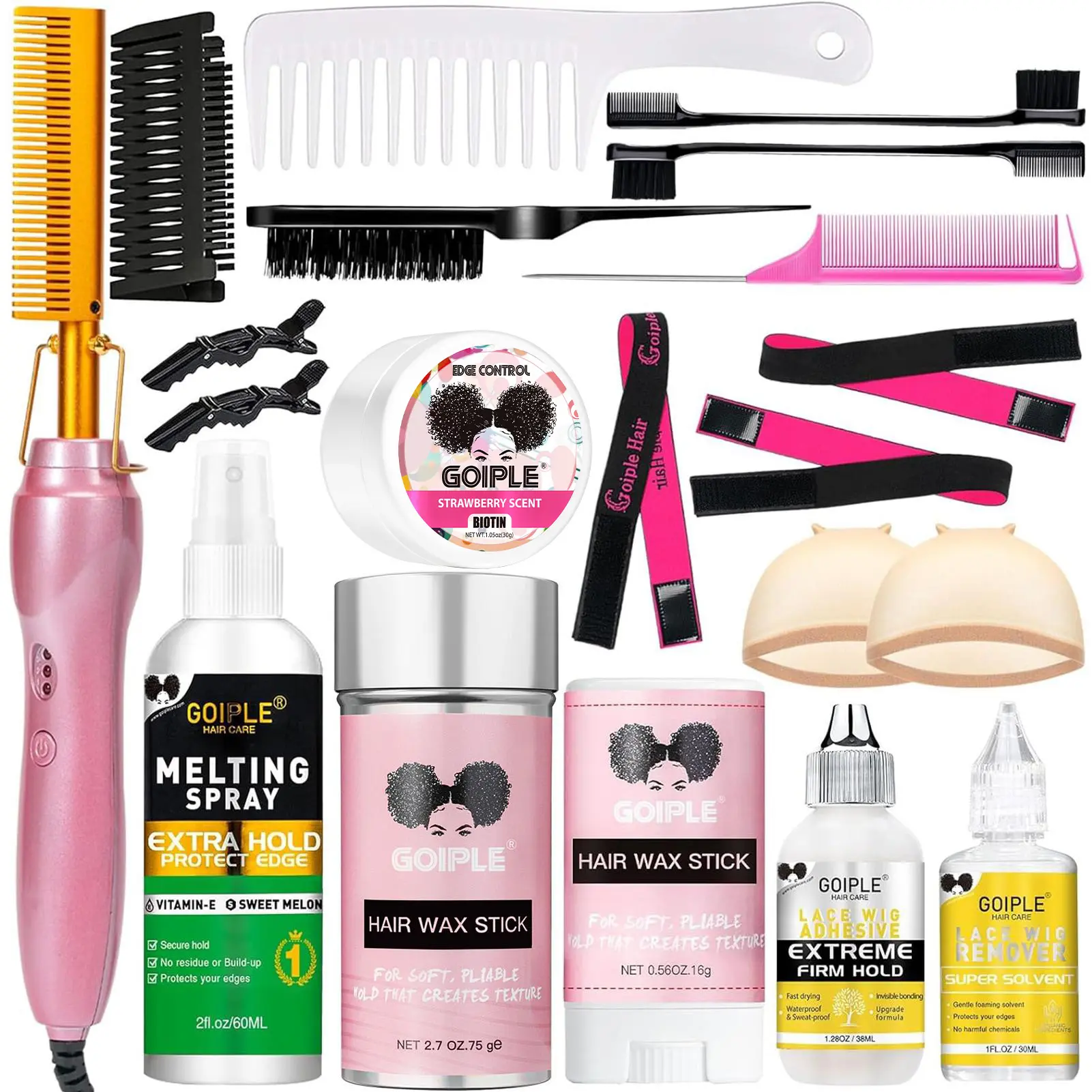 19 counts Pink Electric Hot Comb Hot Comb Electric for Wigs Electrical Straightening Comb Curling Iron Brush Smooth Adjustable Salon Straightener