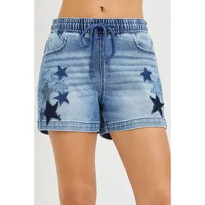 RISEN Denim Shorts with Star Patched Details