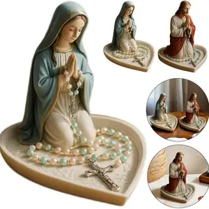 Premium Selection Bestseller Virgin Mary Rosary Holder Exquisite Rose Rosary Stand Creative Resin Ornament Stylish Religious Decor
