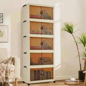 Garvee Foldable Wardrobe 22.4 x 12.2 x 54.3in, Plastic Folding Chest of Drawers with Magnetic Doors, Sturdy Multi-Purpose Cabinet for Clothes and Toy Storage