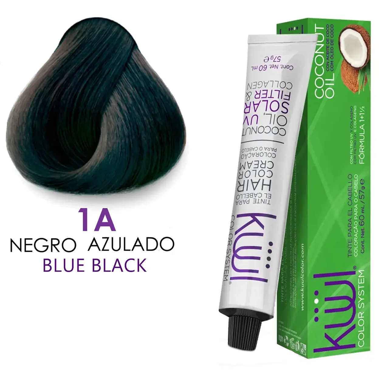 KUUL 1A | Negro Azulado | Blue Black | Naturales | Tinte Para El Cabello |  Permanent Hair Dye